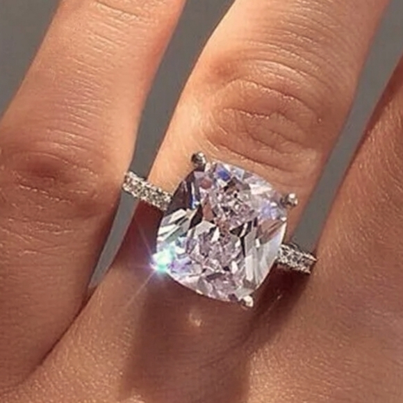 925 Sterling Silver Jewelry - Womens 925 Sterling Silver Plated White Simulated Glass Ring Size 7